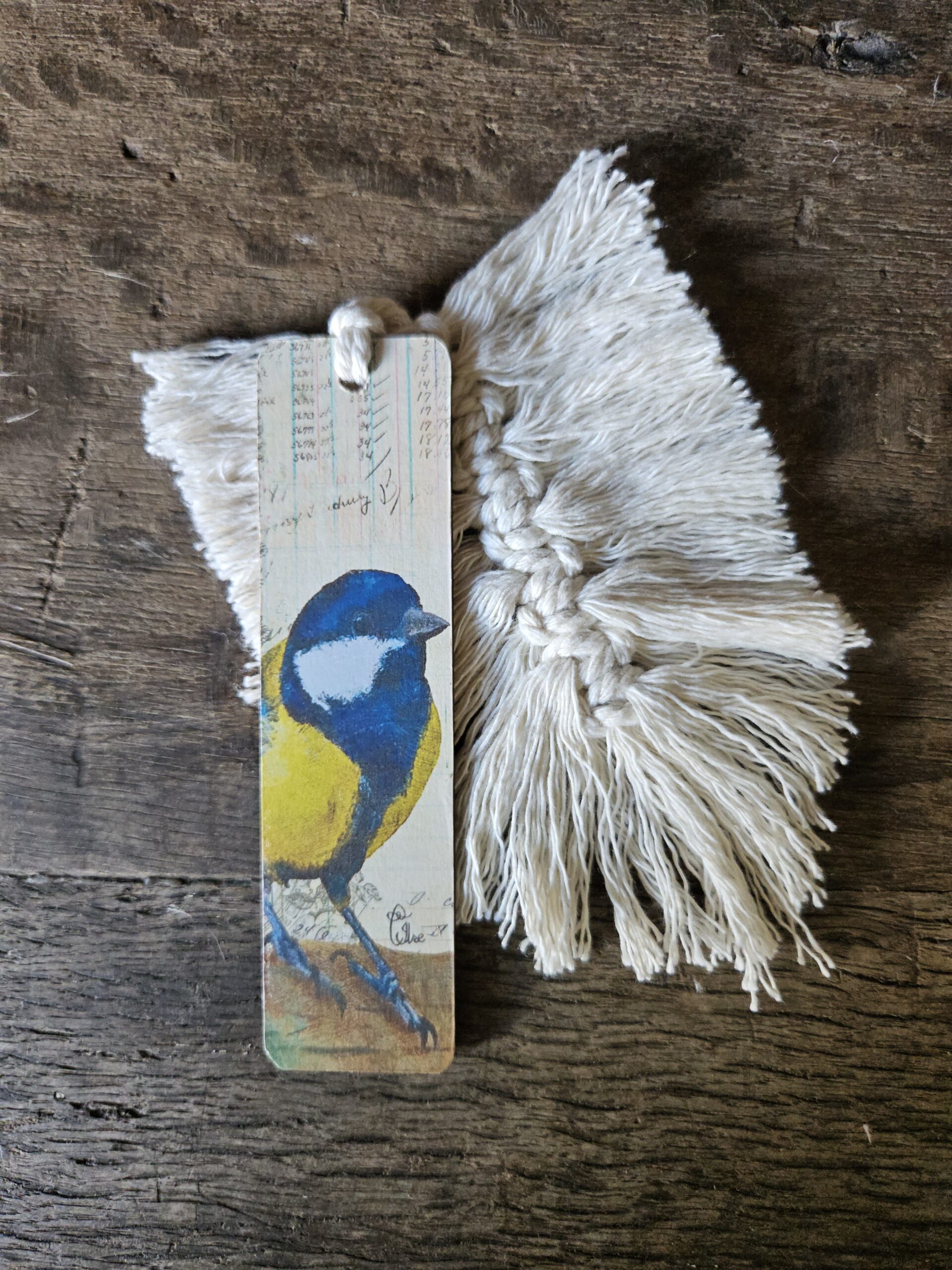 Small Blue Tit (macramé boekenlegger)